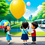 **

"A vibrant city park scene with children playing games organized by Hana from Tayo the Little Bus, fully clothed in her standard attire, appropriate content, safe for work. The park is decorated with Tayo themed banners and balloons. Perfect anatomy, correct proportions, natural poses, well-formed hands. Family-friendly, professional illustration style, high quality."

**