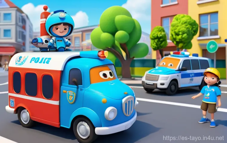 타요와 로보카 폴리 협업 - Prompt 1: Collaborative City Rescue**