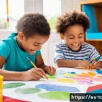 타요 미술 활동 - **Prompt 1: "A group of diverse children, aged 5-8, are happily engaged in an art activity in a brig...