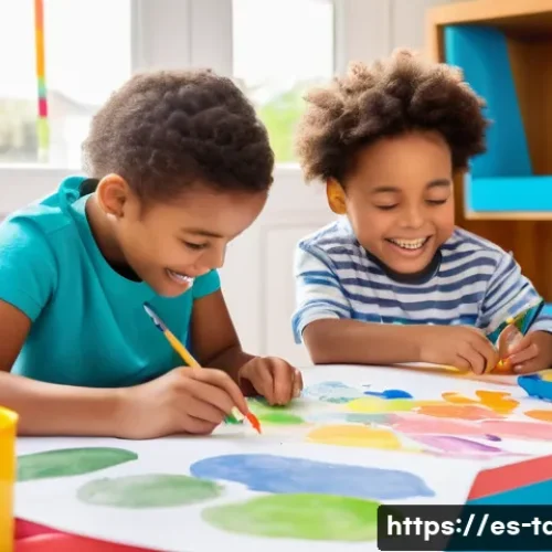 타요 미술 활동 - **Prompt 1: "A group of diverse children, aged 5-8, are happily engaged in an art activity in a brig...