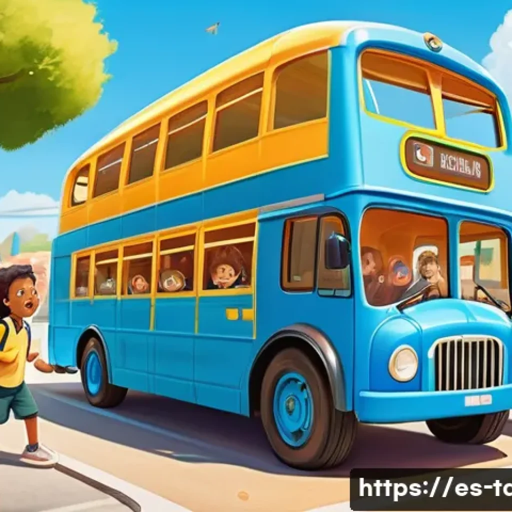 타요의 창작 이야기 - A vibrant and colorful digital illustration of Tayo and his friends—Tayo (blue bus), Rogi (green bus...