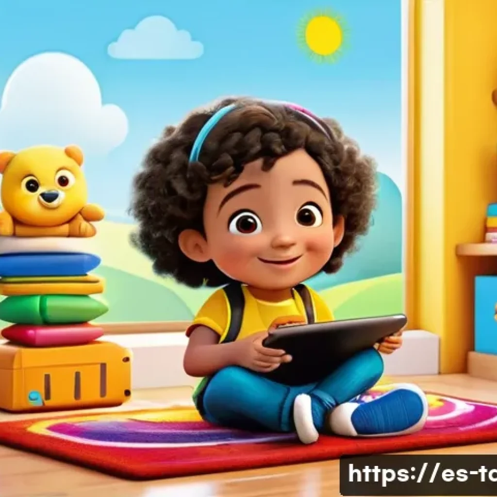 타요의 어린이 상호작용 콘텐츠 - A vibrant digital learning scene featuring a young Hispanic child wearing colorful, comfortable clot...