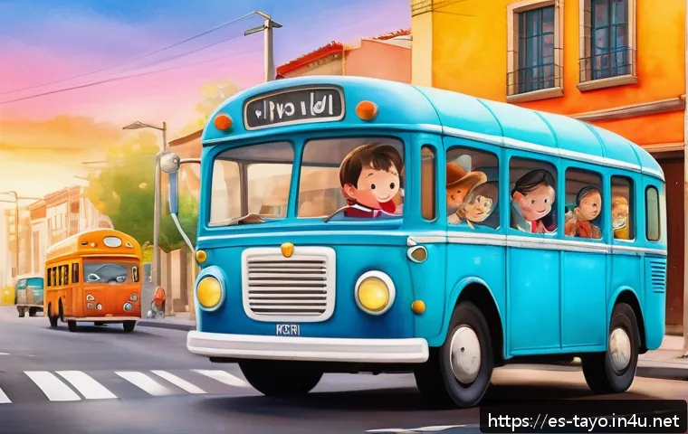 타요의 온라인 팬 아트 - A vibrant digital watercolor-style illustration of Tayo the Little Bus and friends, blending classic...
