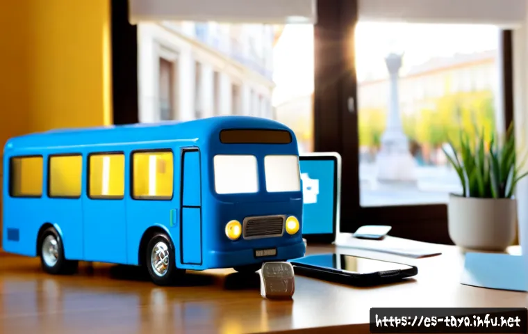 타요 NFT 프로젝트 - Photorealistic modern digital art studio in Madrid, a cheerful blue city bus character-inspired coll...